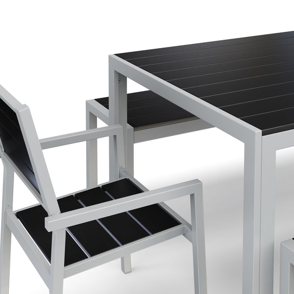 Tisch 180 cm + 2 Stühle + 2 Bänke, anthrazit