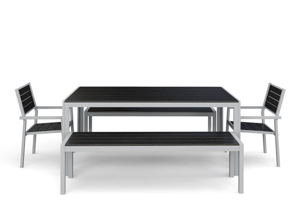 Tisch 180 cm + 2 Stühle + 2 Bänke, anthrazit