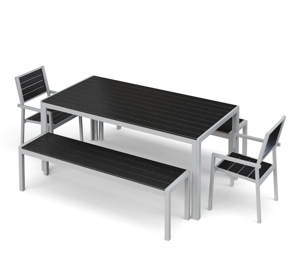 Tisch 180 cm + 2 Stühle + 2 Bänke, anthrazit