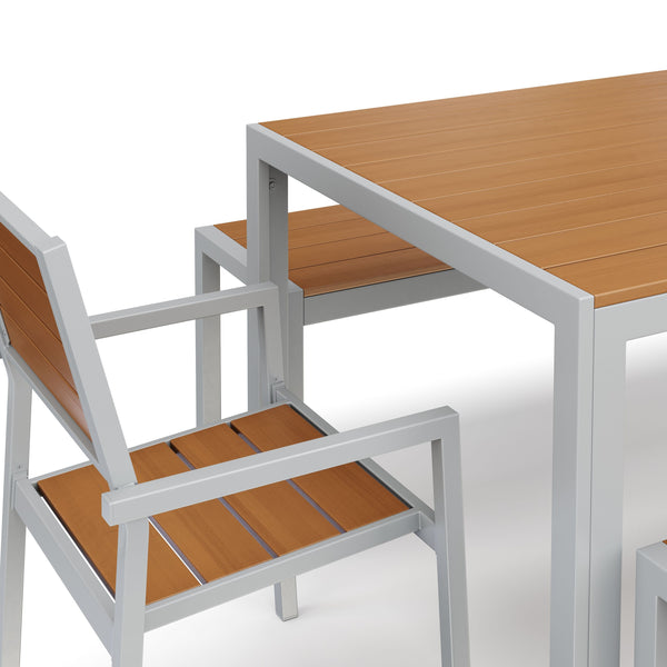 Tisch 180 cm + 2 Stühle + 2 Bänke, braun