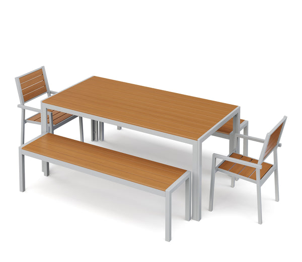 Tisch 180 cm + 2 Stühle + 2 Bänke, braun