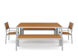 Tisch 180 cm + 2 Stühle + 2 Bänke, braun