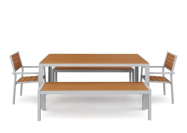 Tisch 180 cm + 2 Stühle + 2 Bänke, braun