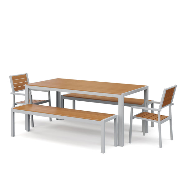 Tisch 180 cm + 2 Stühle + 2 Bänke, braun