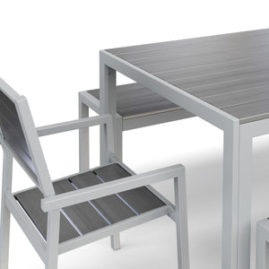 Tisch 180 cm + 2 Stühle + 2 Bänke, grau