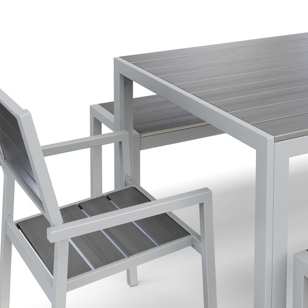 Tisch 180 cm + 2 Stühle + 2 Bänke, grau