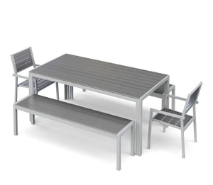 Tisch 180 cm + 2 Stühle + 2 Bänke, grau