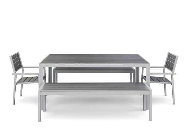 Tisch 180 cm + 2 Stühle + 2 Bänke, grau