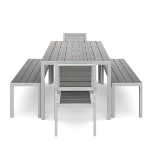 Tisch 180 cm + 2 Stühle + 2 Bänke, grau
