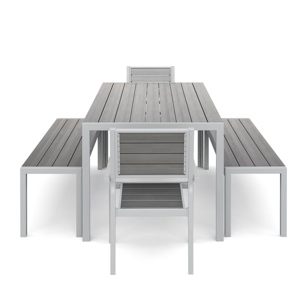 Tisch 180 cm + 2 Stühle + 2 Bänke, grau