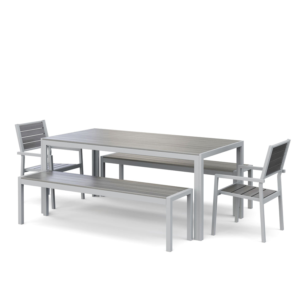 Table 180 cm + 2 chairs + 2 benches, grey