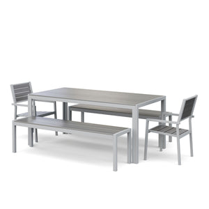 Tisch 180 cm + 2 Stühle + 2 Bänke, grau
