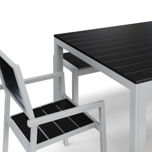 Tisch 200 cm + 2 Stühle + 2 Bänke, anthrazit