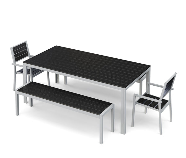 Tisch 200 cm + 2 Stühle + 2 Bänke, anthrazit