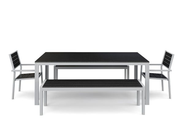 Tisch 200 cm + 2 Stühle + 2 Bänke, anthrazit
