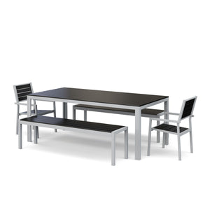 Tisch 200 cm + 2 Stühle + 2 Bänke, anthrazit