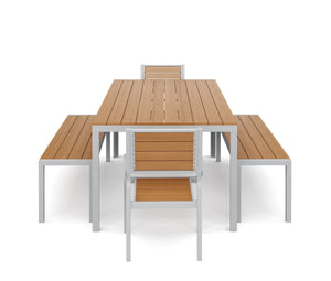 Tisch 200 cm + 2 Stühle + 2 Bänke, braun