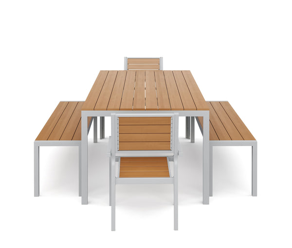 Tisch 200 cm + 2 Stühle + 2 Bänke, braun