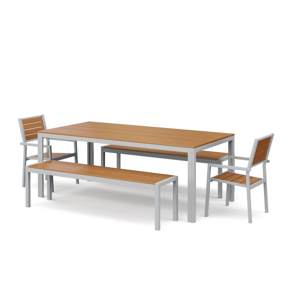 Table 200 cm + 2 chairs + 2 benches, brown