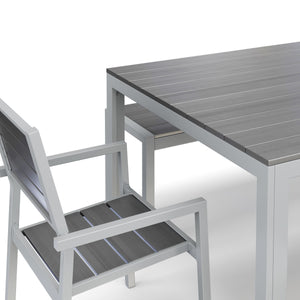 Tisch 200 cm + 2 Stühle + 2 Bänke, grau