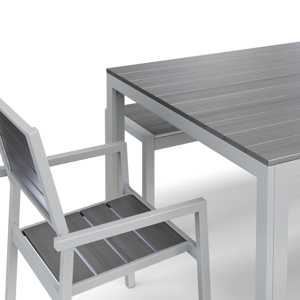 Tisch 200 cm + 2 Stühle + 2 Bänke, grau