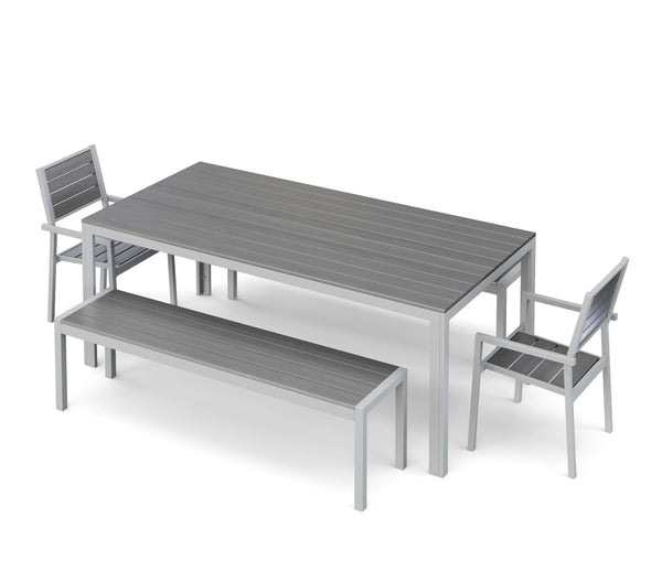 Tisch 200 cm + 2 Stühle + 2 Bänke, grau