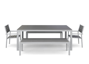 Tisch 200 cm + 2 Stühle + 2 Bänke, grau