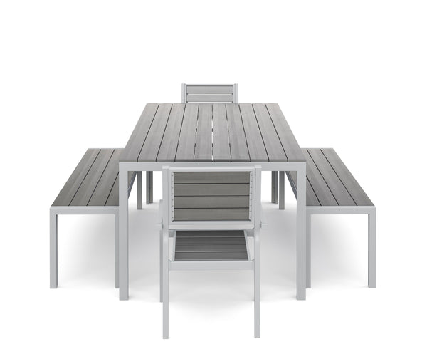 Tisch 200 cm + 2 Stühle + 2 Bänke, grau