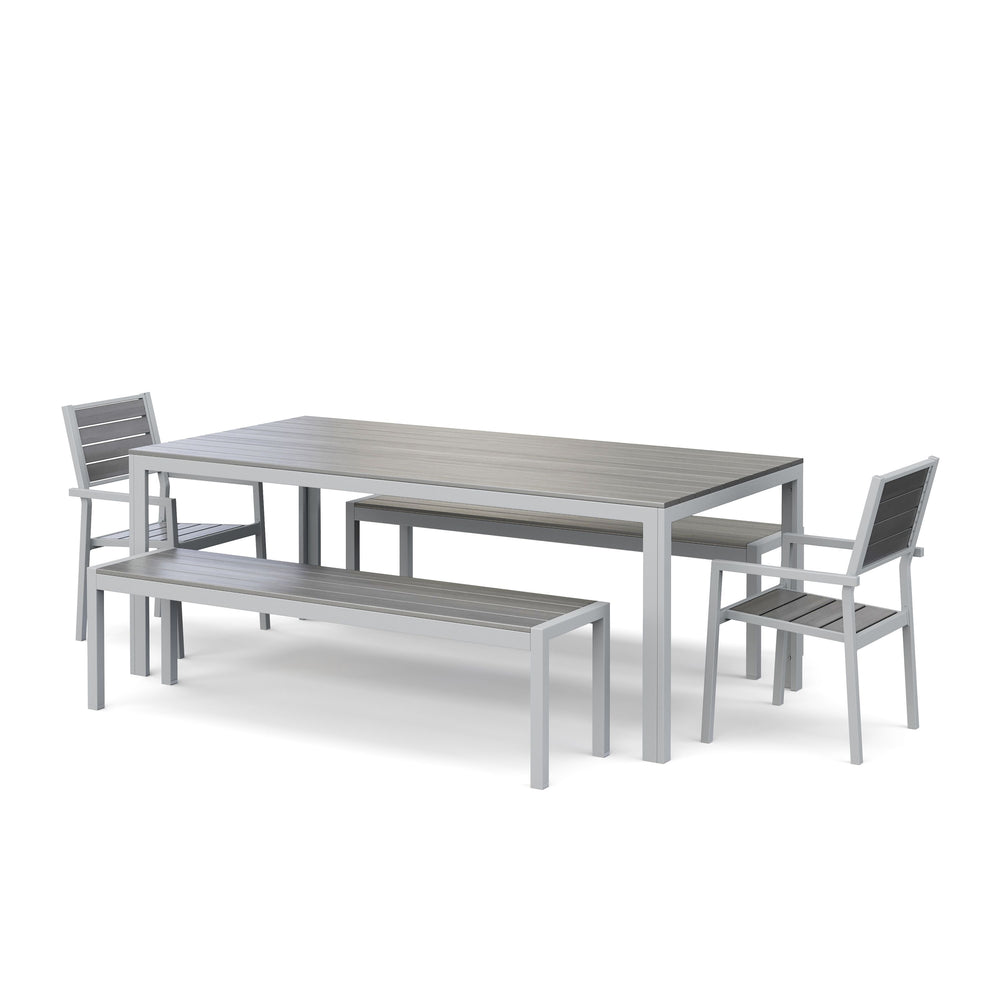 Table 200 cm + 2 chairs + 2 benches, grey