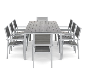 Tisch 200 cm + 8 Stühle, grau