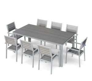 Tisch 200 cm + 8 Stühle, grau