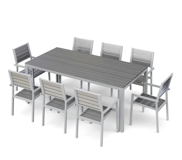 Tisch 200 cm + 8 Stühle, grau