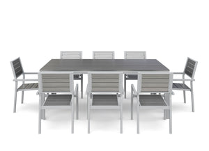Tisch 200 cm + 8 Stühle, grau