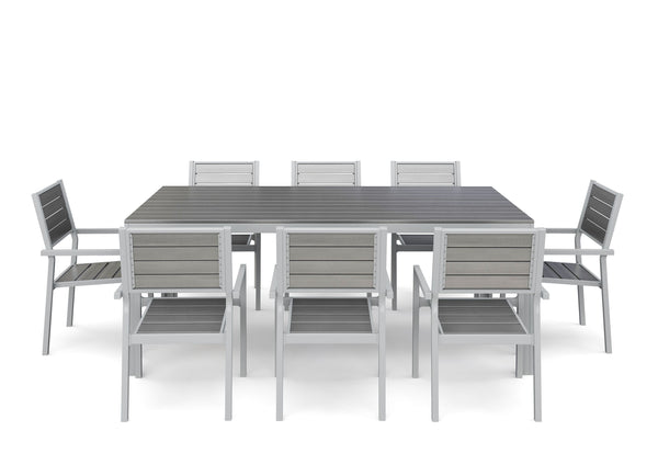 Tisch 200 cm + 8 Stühle, grau