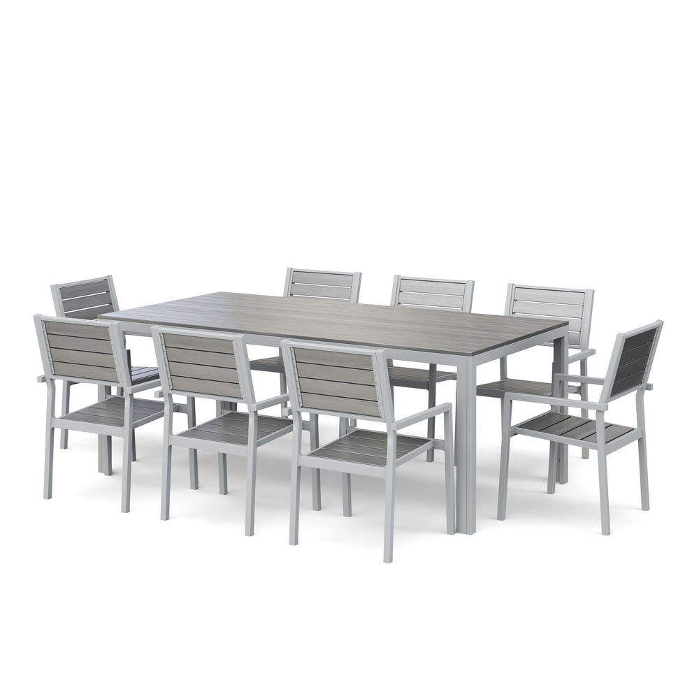 Table 200 cm + 8 chairs, grey