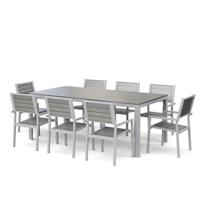 Tisch 200 cm + 8 Stühle, grau