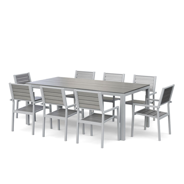 Tisch 200 cm + 8 Stühle, grau
