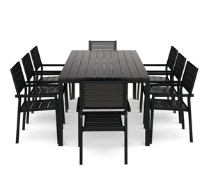 Gartenmöbel Tisch 200 cm + 8 Stühle schwarz