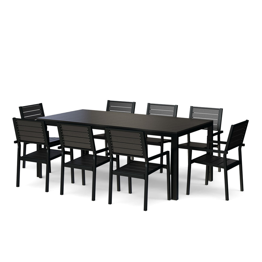 Garden furniture: Table 200 cm + 8 chairs, black