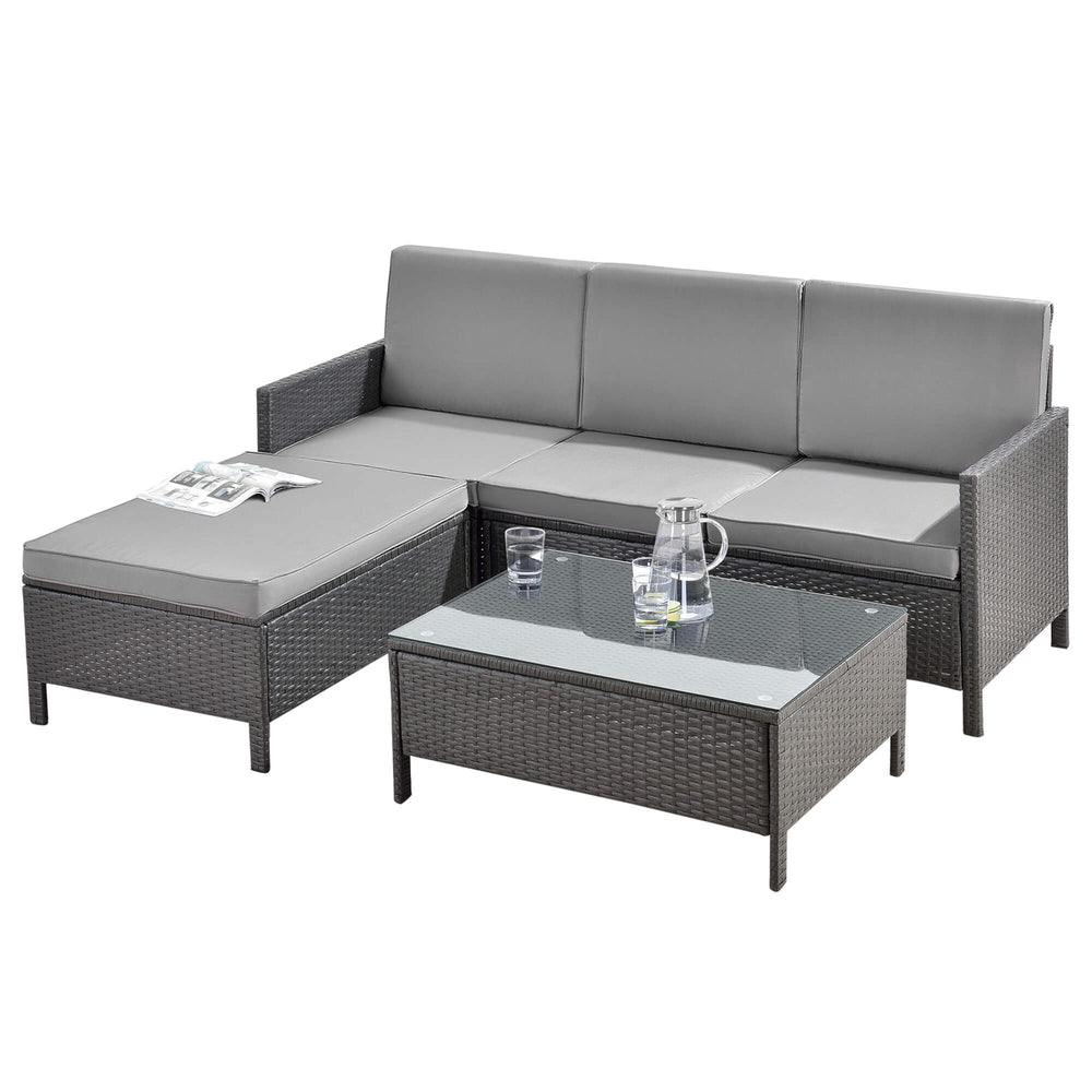 Ensemble de mobilier de jardin en rotin Murcia, 3 pièces, gris foncé/gris clair 