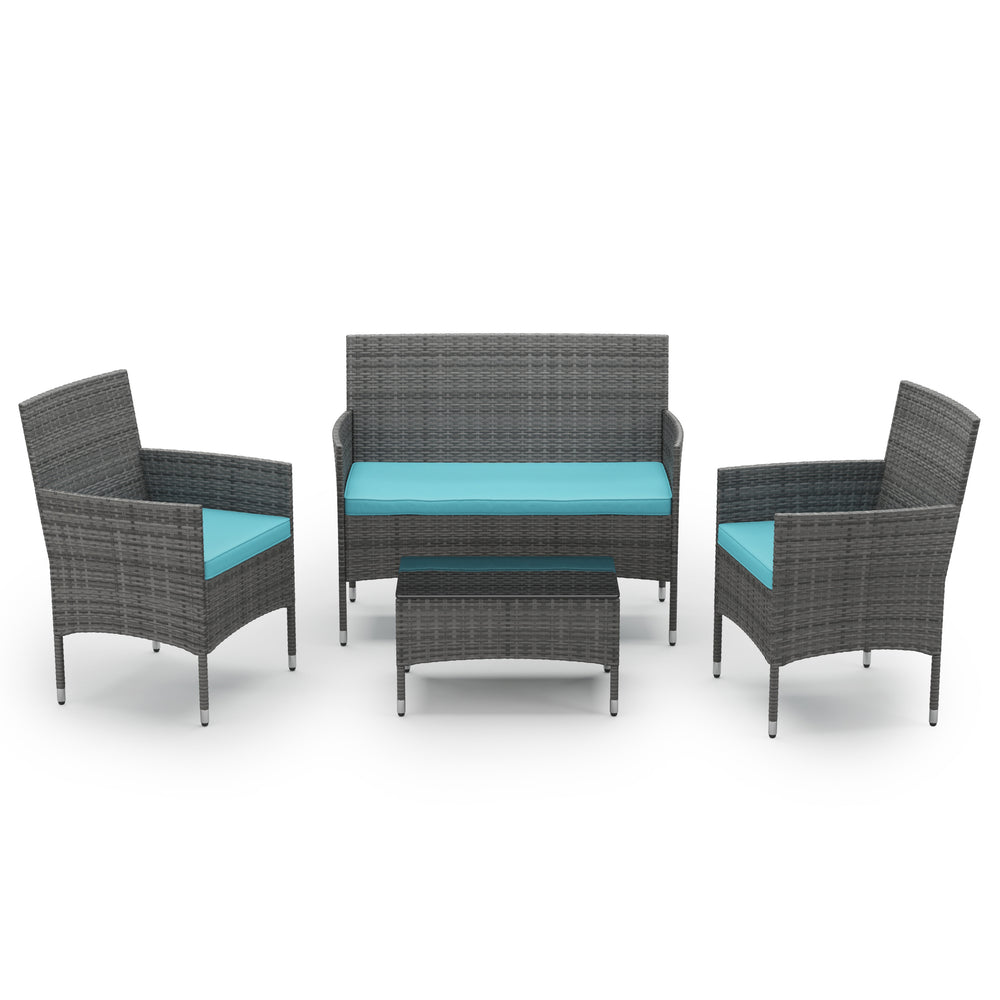 Ensemble de jardin en rotin MALIA, gris/turquoise