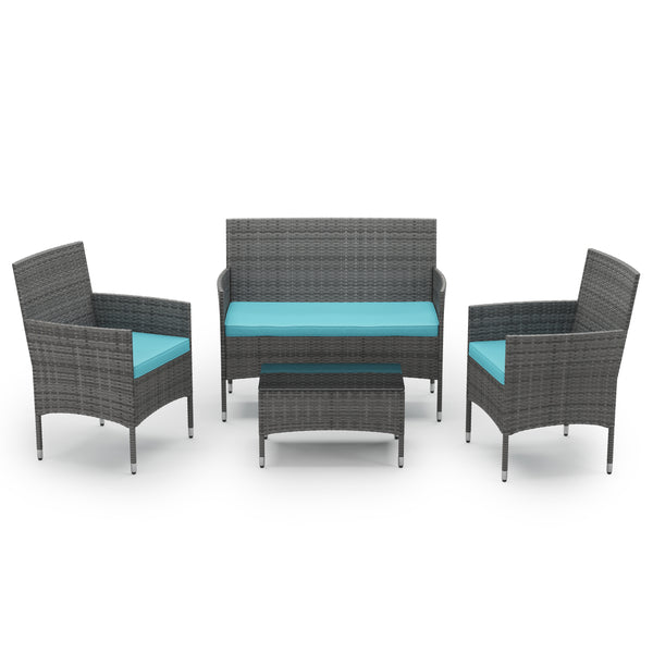 Gartenset Rattan MALIA grau/türkis