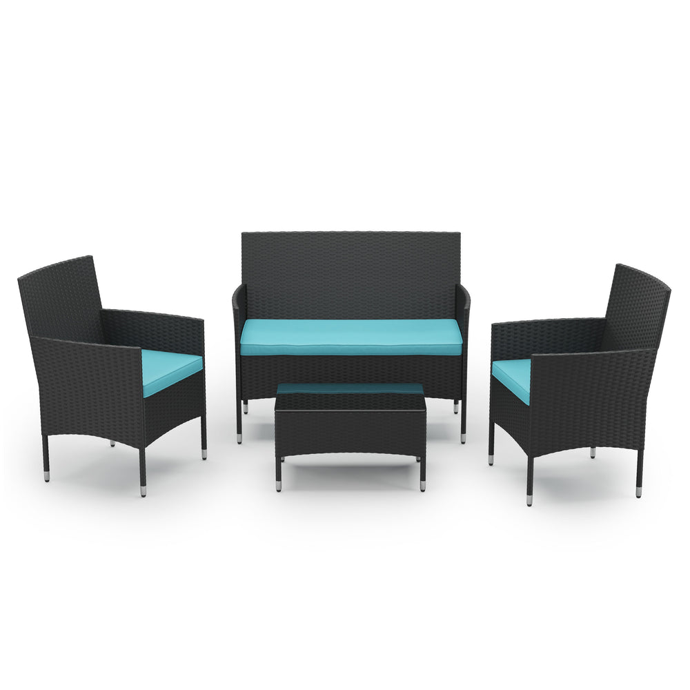 Ensemble de jardin en rotin MALIA, noir/turquoise
