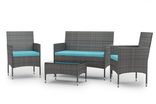 Gartenset Rattan MALIA grau/türkis