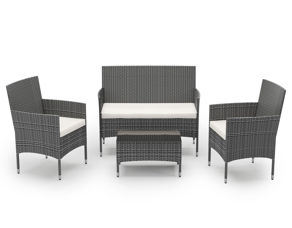 Gartenset Rattan MALIA schwarz-weiss/weiss
