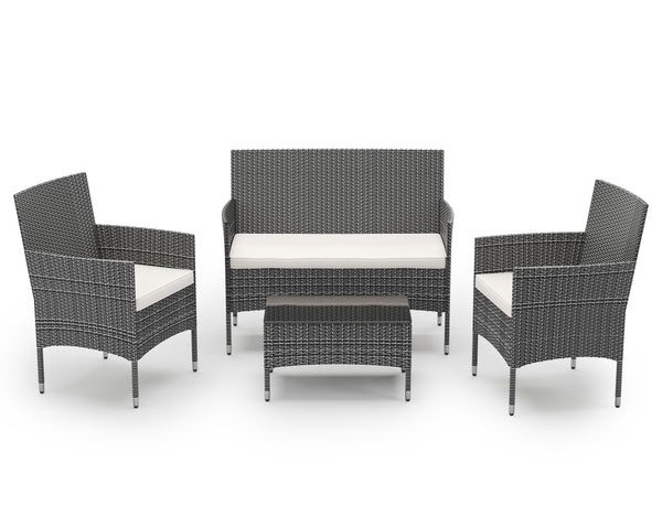 Gartenset Rattan MALIA schwarz-weiss/weiss