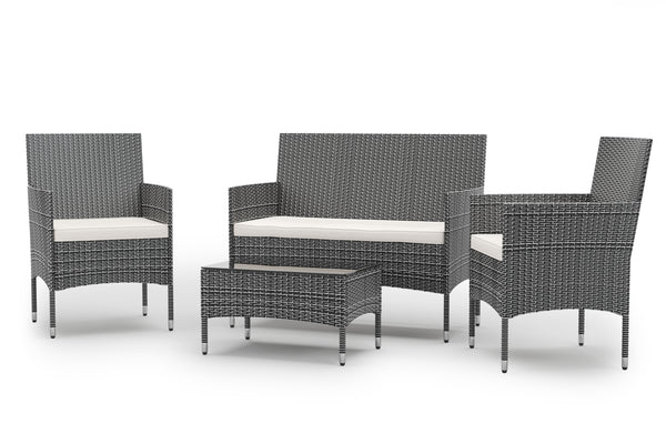 Gartenset Rattan MALIA schwarz-weiss/weiss