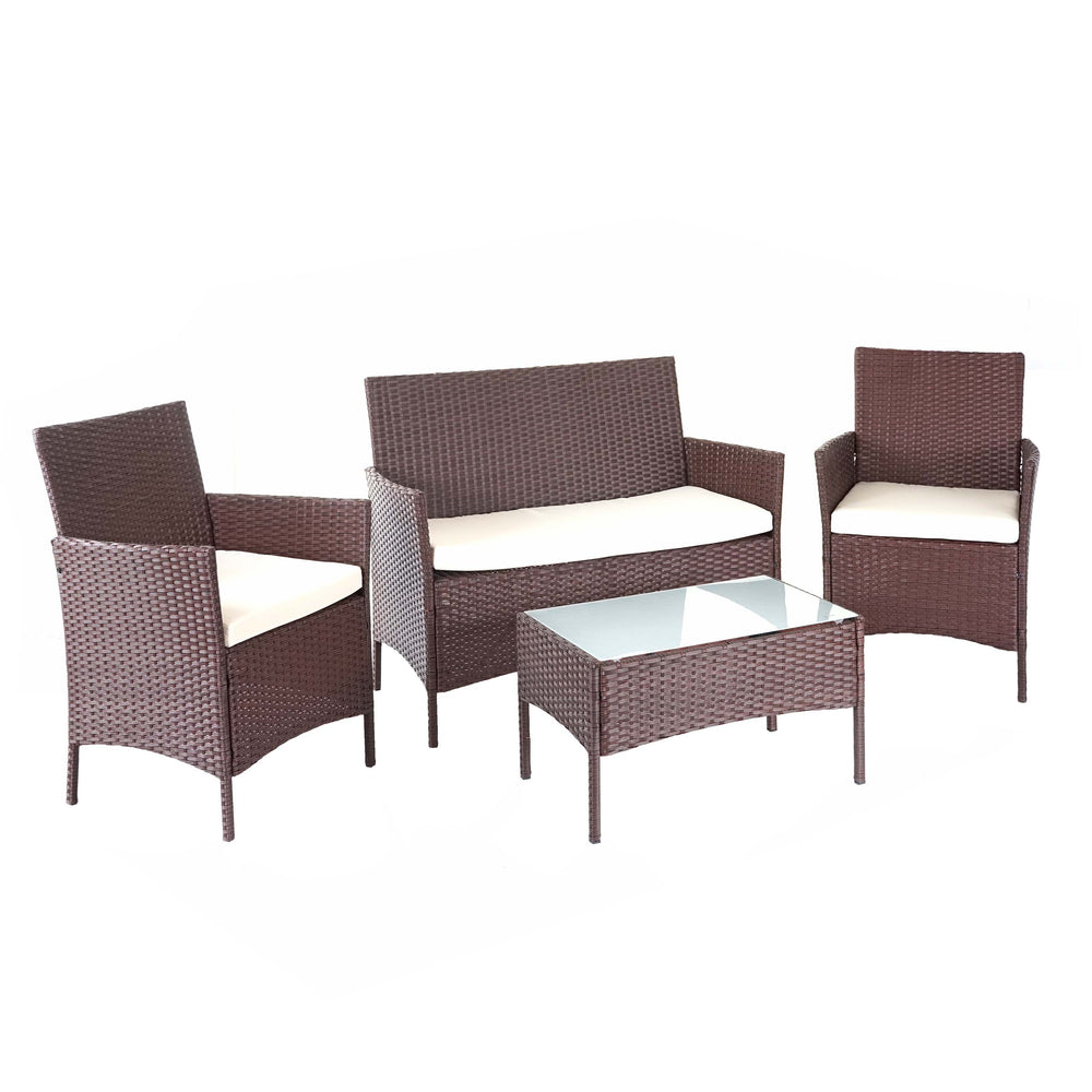 Gartensitzgruppe Rattan Lounge 7tlg. braun-meliert mit Kissen creme
