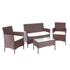 Gartensitzgruppe Rattan Lounge 7tlg. braun-meliert mit Kissen creme