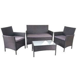 Gartensitzgruppe Rattan Lounge 7tlg. schwarz mit Kissen anthrazit